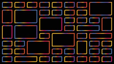 Şeffaf bir arkaplanda izole edilmiş renkli geometrik şekillerin canlı bir deseni