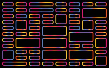 Şeffaf bir arkaplan üzerinde izole neon kenarlı canlı geometrik şekiller