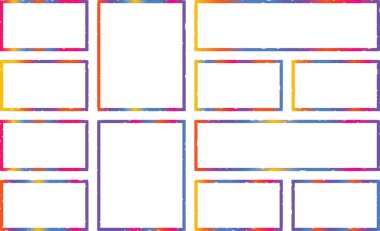 Şeffaf bir arkaplan üzerinde izole edilmiş, canlı geometrik şekiller dizisi