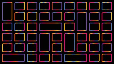 Şeffaf arkaplanda izole edilmiş canlı yeni renkli dikdörtgen çerçevelerin ızgarası