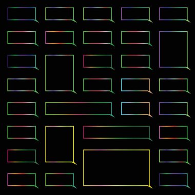 Saydam bir arkaplanda izole edilmiş çok renkli konuşma baloncukları kümesi