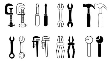 Siyah ve Beyaz El Araçları Simgesi Vektör Çizimi