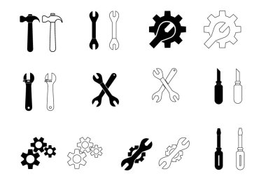 El Araçları Simgeleri Çekiç Anahtarı Tornavida Vites Onarım Sembollerini Ayarla