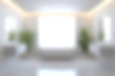 Yeşil bitkilerin ve geniş doğal ışığın bulunduğu sakin bir yaşam alanı. Bu modern iç mekan basitlik ve sükuneti vurgular, rahatlamak için mükemmeldir..