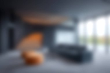 Bu resim modern bir minimalist oturma odasını gösteriyor şık mobilyalar, yumuşak ışıklandırma ve sakin bir atmosfer içeriyor. İç tasarım geniş bir düzende zarafet ve konforu vurguluyor..