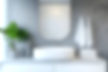 Parlak ve modern banyo sahnesi beyaz bir lavabo, yeşil bitki ve yumuşak havlular sergiliyor. Bu alan, rahatlatıcı bir deneyim için temiz tasarım ve sükuneti vurgular..