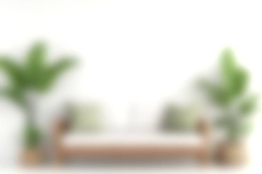 Yeşil yastıklı minimalist bir kanepenin yer aldığı sakin bir oturma odası sahnesi, beyaz bir duvara karşı yemyeşil bitkilerle tamamlanmış, rahat bir atmosfer yaratıyor..