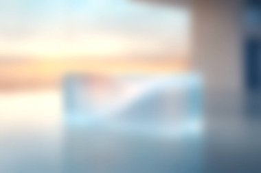 Bu resim, modern mimari ve sakin su yüzeyi ile huzurlu bir günbatımı görüntüsü yakalar, rahatlama ve ilham için mükemmel bir zemin oluşturur..