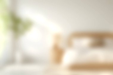 Yumuşak ışıklandırma, minimalist mobilyalar ve doğal elementlerle dolu parlak ve rahat bir yatak odası. Rahatlamak ve evde huzurlu bir atmosfer yaratmak için mükemmel..