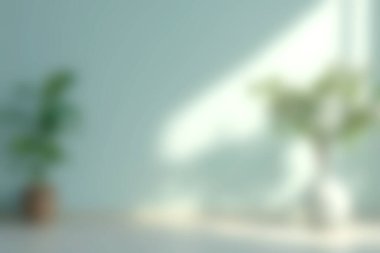 İç mekandaki bitkilerle etkileşen yumuşak doğal ışığın olduğu sakin bir sahne. Bu minimalist estetik sükuneti ve rahatlığı arttırıyor, ev dekorasyonu için mükemmel..