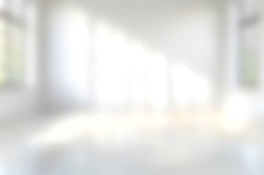 Geniş ve parlak bir iç mekan geniş doğal ışıkla minimalist bir oda sergiliyor. Yumuşak gölgeler dingin atmosferi arttırır, rahatlamak için idealdir..