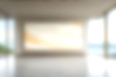 Parlak ve huzurlu iç tasarım. Minimalist tasarım, soyut sanat sergileniyor. Modern mekanlar ve yaratıcı ilham için mükemmel..