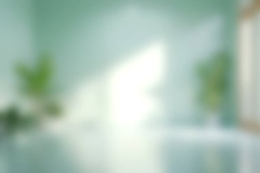 Yumuşak doğal ışıkla yıkanmış sakin bir minimalist oda, yeşil duvarlar ve sakin iç bitkilerle dolu, modern yaşamın huzurlu atmosferi için mükemmel..