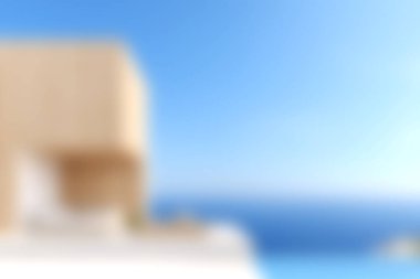 Modern mimarinin ve nefes kesici kıyı manzarasının berrak mavi gökyüzü altında huzur ve sükunet için mükemmel bir karışımını deneyin..