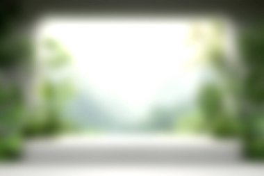 Bu sanatsal görüntü, yemyeşil bitkiler ve yumuşak doğal ışığın yer aldığı huzurlu ve bulanık bir manzara yakalar. Huzurlu bir atmosfer yaratır..