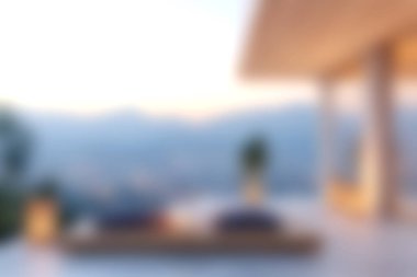 Gün batımında dinlenmek ve rahatlamak için tasarlanmış çarpıcı bir dağ manzaralı sakin bir açık hava salonu deneyin. Boş zamanlar için mükemmel..