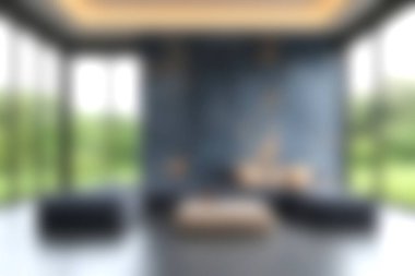 Doğal ışığı davet eden geniş pencereli çarpıcı bir modern minimalist oturma odası, dinlenmek ve keyif almak için mükemmel sakin ve zarif bir atmosfer yaratıyor..