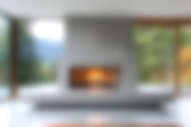 Gösterişli bir şöminesi ve geniş pencereleri olan sakin bir oturma odası. Doğal ışık ve açık hava güzelliğini içeri davet ediyor. Rahatlamak için mükemmel..