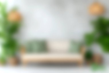 Bu görüntü, yemyeşil yemyeşil, sıcak ve davetkar bir ortam yaratmak için mükemmel basit bir kanepenin olduğu rahat bir oturma odasını yakalıyor..