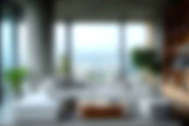 Şehir manzarasının güzel bir manzarasını sunan geniş pencereli rahat bir oturma odası. Modern tasarım ve konforun mükemmel bir karışımı..