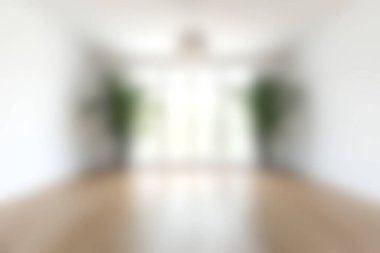 Bu resim, doğal ışık ve ahşap döşeme ve yeşil bitkilerle dolu minimalist bir iç mekan sergiliyor, sakin ve davetkar bir atmosfer yaratıyor..