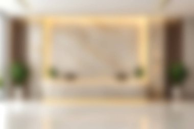 Ziyaretçiler için sıcak ve davetkar bir atmosfer yaratmak için güzel tasarlanmış modern bir lobide lüks malzemeler, zarif ışıklandırma ve dekoratif bitkiler sergileniyor..