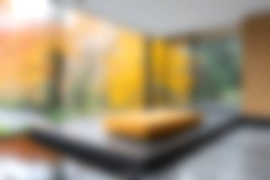 Hareketli sonbahar renkleriyle pencerelerden süzülen, sakin ve davetkar bir atmosfer yaratan sakin, modern bir iç mekan..