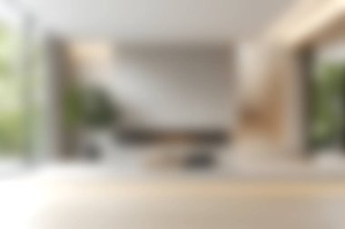 Doğal ışık, rahat koltuklar ve yeşillik içeren güzel tasarlanmış bir modern minimalist yaşam alanı. Bu huzurlu iç mekan konfor ve zarafete ilham verir..