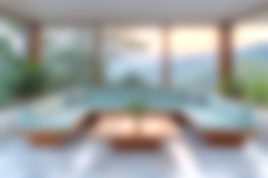 Rahat bir oturma odası, geniş pencereler ve nefes kesici dağ manzaraları olan sakin bir atmosfer yaratarak rahatlamaya davet ediyor..