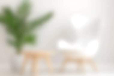 Bu rahat oturma odası sahnesinde modern beyaz bir sandalye ve yemyeşil bir bitki var. Parlak, hafif ışıklı bir alanda rahatlama ve sükuneti davet ediyor. İç tasarım ilhamı için mükemmel.