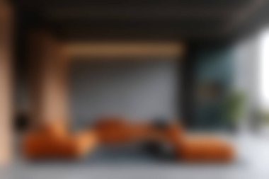 Bu çarpıcı oturma odasında modern dekor ile çevrili rahat turuncu bir kanepe sergileniyor. Bol doğal ışık ve modern yaşam için mükemmel minimalist tasarım unsurları var..