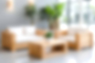 Ahşap mobilyalar ve canlı yeşilliklerle dolu doğal ışıkla modern minimalist bir oturma odasını keşfedin. Rahatlamak ve rahatlamak için şık bir vaha..