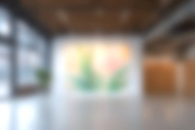 Modern bir iç mekan, canlı duvar sanatı ve çağdaş tasarım unsurları sergiliyor. Oda doğal ışıkla aydınlanıyor ve sıcak bir ortam yaratıyor..