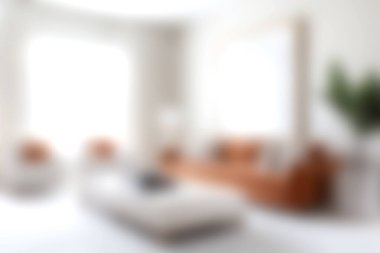 Bu resim, parlak doğal ışıkla dolu samimi ve modern bir oturma odasını gösteriyor. Mobilyalar ve yeşillik rahatlamak için mükemmel sıcak ve davetkar bir atmosfer yaratıyor..