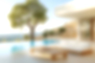 Modern mobilyalar, manzaralı manzaralı sakin bir havuz kenarında dinlenme ve rahatlama için mükemmel bir atmosfer yaşayın..