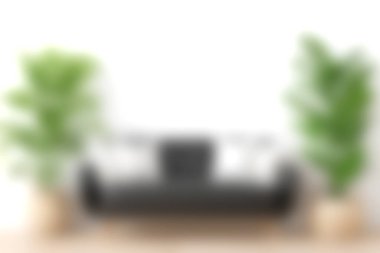 Parlak ve cezbedici oturma odasında parlak siyah bir kanepe var. Etrafı çiçeklerle çevrili. Rahatlama ve stil için ideal sakin ve modern bir atmosfer yaratıyor..