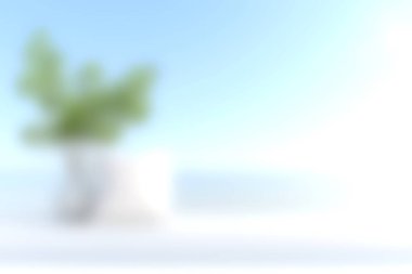 Bu yumuşak odak görüntüsü, beyaz bir saksının içindeki yeşil bir bitkiyi, sakin mavi bir zemin üzerine serpiştirir. İç dekorasyon ve doğal güzellik temaları için mükemmeldir..