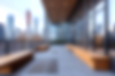 Rahatlamak için tasarlanmış modern bir şehir terası, çarpıcı şehir manzaralı çağdaş koltuklar, kentsel bir ortamda rahatlık ve sükunet için mükemmel.