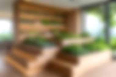 Ahşap elementler ve bereketli yeşilliklerle dolu modern bir bahçe. Şehir yaşamı için ideal. Bu alan, biyofilik tasarım ve doğal estetik yoluyla refah ve gevşemeyi teşvik eder..