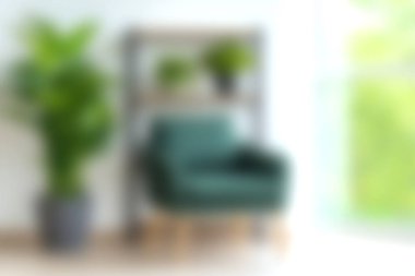 Bu resim, kapalı alandaki yemyeşil bitki zeminine karşı kurulmuş rahat yeşil bir koltuğu yakalar ve modern bir yaşam alanında sakin ve davetkar bir atmosfer yaratır..