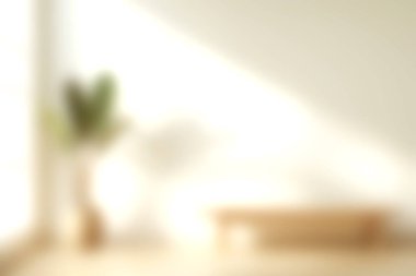 Gösterişli ahşap bir bank ve yumuşak, doğal ışıkla yıkanmış şık bir bitkinin yer aldığı sakin bir minimalist iç mekan. Huzur ve modern tasarım taşımak için ideal..