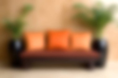 Canlı turuncu yastıklarla süslenmiş şık bir oturma odası kanepesi ve yanında da bereketli ev bitkileri. Bu davetkar düzen rahat ve sakin bir atmosfer yaratıyor. Rahatlamak için mükemmel..