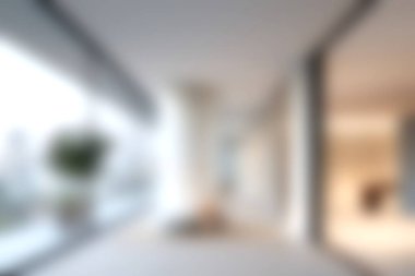 Bu resim, parlak doğal ışığı ve zarif atmosferi vurgulayan modern bir minimalist iç mekan sergiliyor. Tasarım için mükemmel..