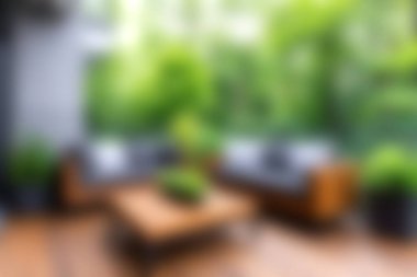 Bu resim, yemyeşil mobilyalarla çevrili, sakin bir ortamda rahatlamak ve keyif almak için mükemmel modern mobilyaların bulunduğu rahat bir açık hava yaşam alanı yakalar..