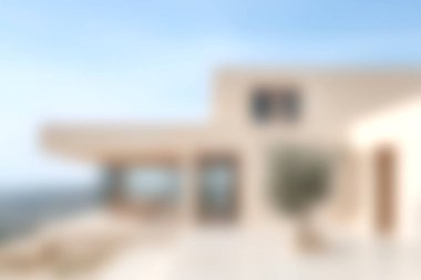 Modern minimal mimari panoramik doğa manzaralı parlak bir açık hava alanı sergiliyor. Güneşli bir ortamda sükunet ve zarafeti tecrübe edin..