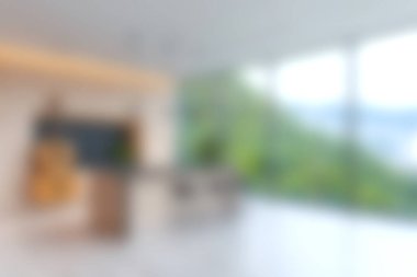 Büyüleyici, modern bir oturma odası. Geniş pencereli, doğa manzaralı. Zarif tasarım bir sükunet ve tarz hissi uyandırıyor..