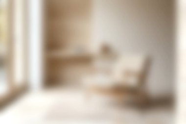 Doğal ışıkla dolu rahat minimalist bir oturma odası. Tarafsız tonlarda modern bir sandalye sergiliyor. Konfor ve tarzın somut bir örneği. İç mekan için mükemmel..