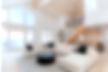 Parlak ve davetkar bir oturma odasında modern minimalist bir tasarım sergileniyor rahat mobilyalar, bol doğal ışık ve rahatlatıcı bir atmosfer, rahatlama ve ilham için mükemmel..