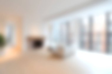 Işık dolu modern oturma odası geniş pencereli minimalist dekorlar, rahat bir ortam, rahatlama ve rahatlama için ideal bir ortam içeriyor..