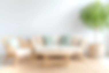 İçinde ahşap bir kanepe, yumuşak yastıklar ve bereketli bir iç mekan bitkisi olan sakin bir oturma odası. Minimalist ve davetkar bir atmosferi var. Rahatlamak için mükemmel..